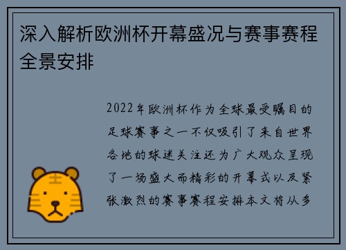深入解析欧洲杯开幕盛况与赛事赛程全景安排